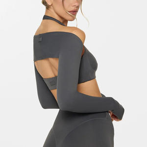 Benutzer definiertes Logo Yoga-BH Mittlere Unterstützung Rücken Offener Riemen Sport-BH Dehnbares Halfter Yoga-BH mit V-Ausschnitt - Product Image 5