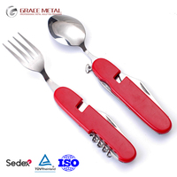 Ensemble cuillère, fourchette et couteau pliables en acier inoxydable 6-en-1 avec logo personnalisé, sans danger pour les aliments, multifonctionnel, EDC, écologique, outil de poche pour le camping