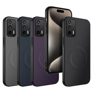 Étui arrière en cuir à texture carbone magnétique mat pour Realme GT / GT Neo / <span class=keywords><strong>Neo2T</strong></span> / X7 Max / Q3 Pro, compatible avec la recharge sans fil - Product Image 1