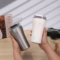 Mug à café isotherme en acier inoxydable avec effet de peinture « Fleur de glace », tasse à paille multi-usages, design minimaliste pour la maison et l'extérieur
