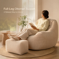 Fauteuil lounge rembourré côtelé crème avec pouf assorti, fauteuil d'appoint pour salon, chambre, lecture et bureau à domicile