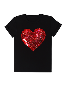 T-Shirt da Donna a Maniche Corte, Vestibilità Slim, Collo Tondo, Stampa Cuore Glitterato, Moda Casual Primavera Estate, 100% Cotone Jersey - Product Image 1