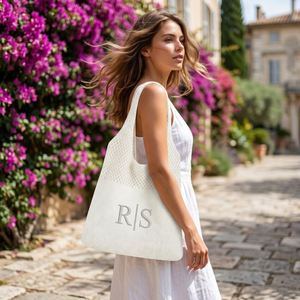 Customization Gifts Embroidered Polyester Beach Mesh Tote <b>Bags</b> Women Summer Weekend Trip Favors Fresh <b>Sweet</b> Style Letter - Product Image 3