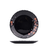 Assiette en verre opale noir de 7,5 pouces, compatible micro-ondes, forme fleur, avec logo OEM, plat en verre opale noir