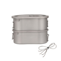 Batterie de cuisine portable en titane pur pour l'extérieur Pot suspendu Poignée pliable Style camping Cuisson Boîtes à légumes en titane pour le déjeuner