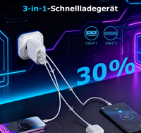 Chargeur mobile Tommox Gan 70W multi-ports USB C pour iPhone, tablette, iPad, MacBook, ordinateur portable