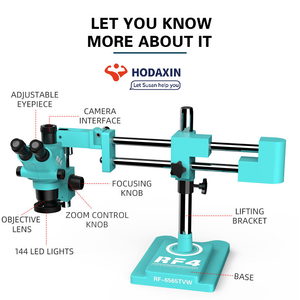 RF4 RF-6565TVW-144 顕微鏡、フレキシブルダブルアーム防塵レンズと144 LEDライト付き、6.5-65倍連続ズーム - Product Image 2