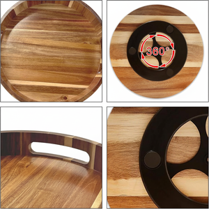 Grand plateau tournant en bois d'acacia avec double poignée, organisateur d'épices, durable, léger, écologique, pour bouteilles et bocaux de rangement - Product Image 1