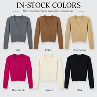 Pull tricoté côtelé vintage pour femme, col en V, épaulettes, manches longues, taille cintrée, automne-hiver, avec logo personnalisé OEM ODM