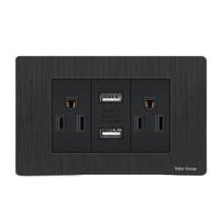 Interrupteur mural américain moderne et durable 118 noir brossé avec panneau tactile, USB Type-C, 20A/10A, en matériau PC, compatible US/UK/EU