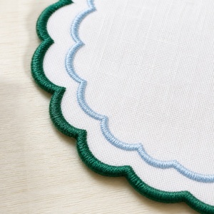 Custom LOGO 15*15cm French Pure <b>Linen</b> Cocktail Napkin for Wedding Organic Flax Fabric Scalloped Embroidered Pattern - Product Image 2