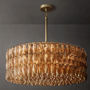 Lustre en verre fumé fait main de haute qualité pour la maison, le salon, la chambre à coucher, lustre rond moderne de 36 pouces - Product Image 1