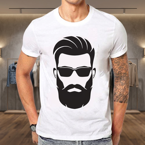 T-shirt en jersey à col rond et manches courtes pour homme, 100% coton, imprimé numérique, design graphique barbe et lunettes de soleil - Product Image 3