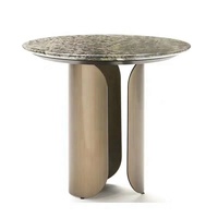 Table basse de salon moderne de luxe léger, personnalisable, en acier inoxydable bronzé avec plateau rond en marbre
