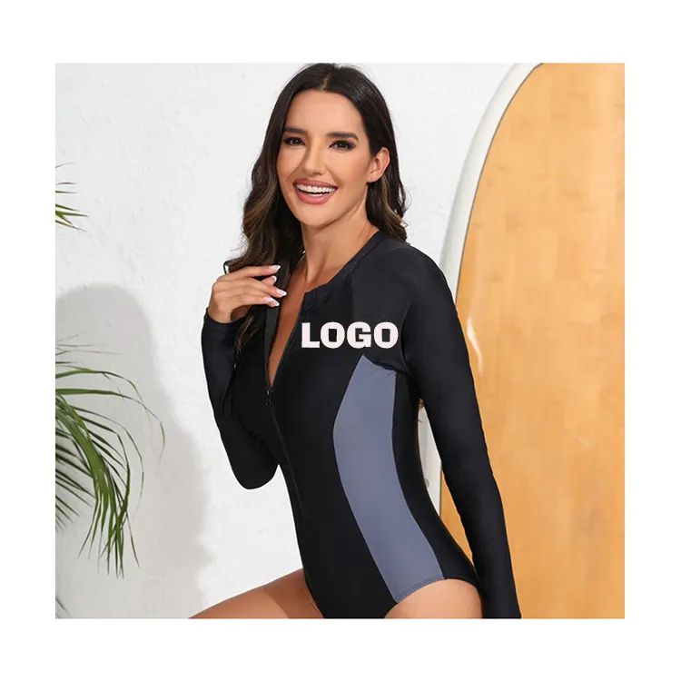 Traje de baño de entrenamiento atlético para mujer de Aide, trajes de baño de una pieza de manga larga, traje de baño para surf UPF50 + Swim Rash Guard, traje de baño para mujer