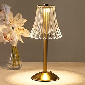 ヴィンテージフラワークリスタルテーブルランプかわいい調光可能なタッチコントロール充電式コードレスLEDナイトライト寝室レストラン装飾用 - Product Image 1