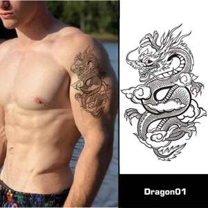 Autocollants de <span class=keywords><strong>tatouage</strong></span> semi-permanents pour hommes, motif Dragon Herbal Juice, pour poitrine, épaules et cou, durée d'un mois et demi - Product Image 6