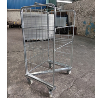 Conteneur à roulettes robuste à 4 côtés, revêtu de peinture en poudre, pliable, en treillis métallique, avec roues, pour la logistique d'entrepôt