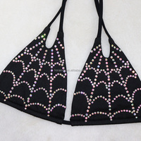 Ensemble Bikini Diamant Couleur Foncée S750, Tenue de Danse Exotique pour Poteau, Vêtements de Scène pour Festivals en Boîte de Nuit, Justaucorps Extensible pour Danseuse