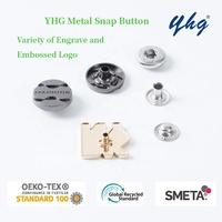 Kancing Tekan Logam Bebas Nikel Berlapis Emas Paduan Seng Berkualitas Tinggi YHG 12mm 15mm dengan Pola Logo Kustom