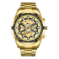 Montre mécanique dorée lumineuse pour homme, entièrement automatique, créative et ajourée, style mode masculine
