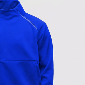 Unisex Blue Fleece <b>Track</b> <b>Jacket</b> Custom Collar Zipper Closure Sporty Style Winter Wear Regular Fit Knitted Polyester Material - Product Image 4
