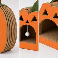 Maison pour chat en carton ondulé en forme de citrouille, griffoir et tanière d'intérieur avec boule en pompon