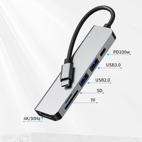Hub USB-C multifonction 6-en-1 en aluminium et ABS, 4K HD, PD, 2 ports USB, fentes SD/TF, portable, haute qualité pour ordinateur portable - Offre Spéciale