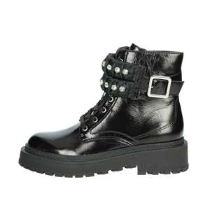 Bottines pour femmes Liu-Jo en cuir noir avec boucle en strass et semelle épaisse - Product Image 1