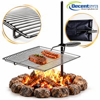 Barbecue de camping portable avec grille chromée, piquet réglable, poignée en spirale, sac de rangement, barbecue pliable