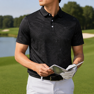 Men's <b>Black</b> Golf <b>Polo</b> Shirt Short Sleeve Camo Print Quick Dry Breathable Stretch Sportswear Outdoor Casual Golf Wear Ready - Product Image 2