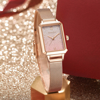 Luxuriöse Elegante Damen-Quarzuhr Quadratisches Zifferblatt Milanaise-Metallarmband Glitzernde Römische Ziffern Modische Damen-Armbanduhr