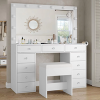 Table de toilette noire glamour avec lumières LED Hollywood et plusieurs tiroirs de rangement pour une décoration intérieure élégante