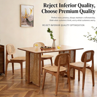 Table à manger en bois massif de style japonais avec accents en rotin tressé - Table à manger rectangulaire moderne en bois pour la maison, les chambres d'hôtes et les cafés