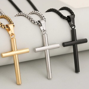 Stainless Steel Simple Cylindrical <b>Cross</b> <b>Pendant</b> Necklaces Classic Religious Prayer Charms Chain Amulet Jewelry For <b>Men</b> Women - Product Image 3