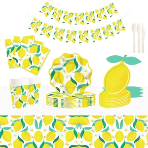 DAMAI Picnic Camping Kids Birthday Party Supplies Yellow Lemon Shape Summer <b>Disposable</b> Party <b>Tableware</b> Paper Napkins Cups Plates - Product Image 4