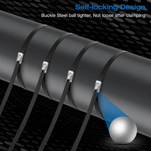 Attaches-câbles en métal noir multi-usages durables, attaches-câbles en acier inoxydable robustes et réutilisables, attaches-câbles autobloquantes - Product Image 3