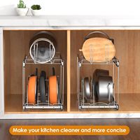 Étagère de rangement coulissante moderne à double niveau en métal avec rails de glisse fluides, organisateur multi-usages pour casseroles et ustensiles de cuisine