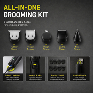 Kit de toilettage pour <span class=keywords><strong>homme</strong></span> PRITECH 5 en 1, tondeuse à cheveux professionnelle, tondeuse à barbe électrique, tondeuse à poils du nez avec charge Type-C 5W - Product Image 2