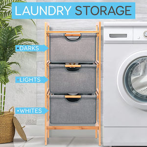 Panier de rangement de salle de bain en bambou indépendant à 3 sections, tiroir à <span class=keywords><strong>linge</strong></span>, <span class=keywords><strong>armoire</strong></span> à serviettes, panier de <span class=keywords><strong>tri</strong></span> - Product Image 4