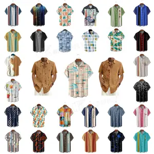 New Style Summer Men's Geometric Hawaian Causal Shirt Short Sleeve Mens Printed Casual Vintage Button Up Hawaiian Shirt