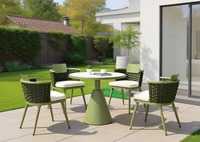 Ensemble de 5 chaises empilables en aluminium avec cordes, style moderne, pour terrasse, cour ou jardin, avec table ronde, mobilier d'extérieur