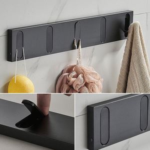 Coat <b>Rack</b> <b>Wall</b> Mounted Folding <b>Hooks</b> Black Gold Modern Aluminum Self Adhesive <b>Wall</b> Hidden Coat Hanger <b>Hook</b> Storage with 5 <b>Hooks</b> - Product Image 6