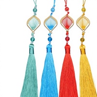 Pendentif de boîte cadeau du Nouvel An chinois de style ancien, semi-fini, à faire soi-même, avec feuille de jade et pompon en branche dorée de 13 cm