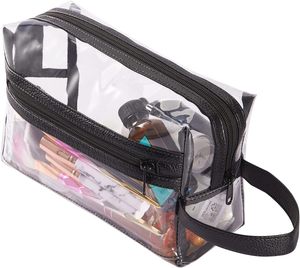 Zipper & Handle Clear PVC Fashion Cosmetic Bag Organizer Pouch Water Resistant <b>Makeup</b> <b>Case</b> with Convenient Features - Product Image 1