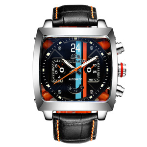 Orologio Meccanico Automatico PAULAREIS Quadrato da Uomo di Lusso Top Brand con Cinturino <span class=keywords><strong>Vintage</strong></span> in Vera Pelle - Product Image 1