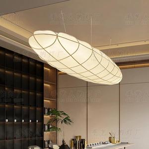 Lustre ovale moderne en tissu, lumière LED pour salon, salle à manger, hall d'hôtel, couleur blanche - Product Image 1