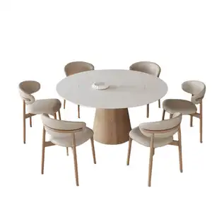 CZ-22 semplice e moderna impiallacciatura di legno noce tavolo da pranzo rotondo sala nuovo Design moderno legno massello tavolo da pranzo rotondo