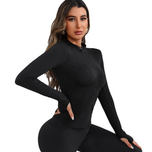 Chaqueta de yoga de malla transparente con cremallera para mujer, manga larga, transpirable, para correr y hacer ejercicio - Product Image 2