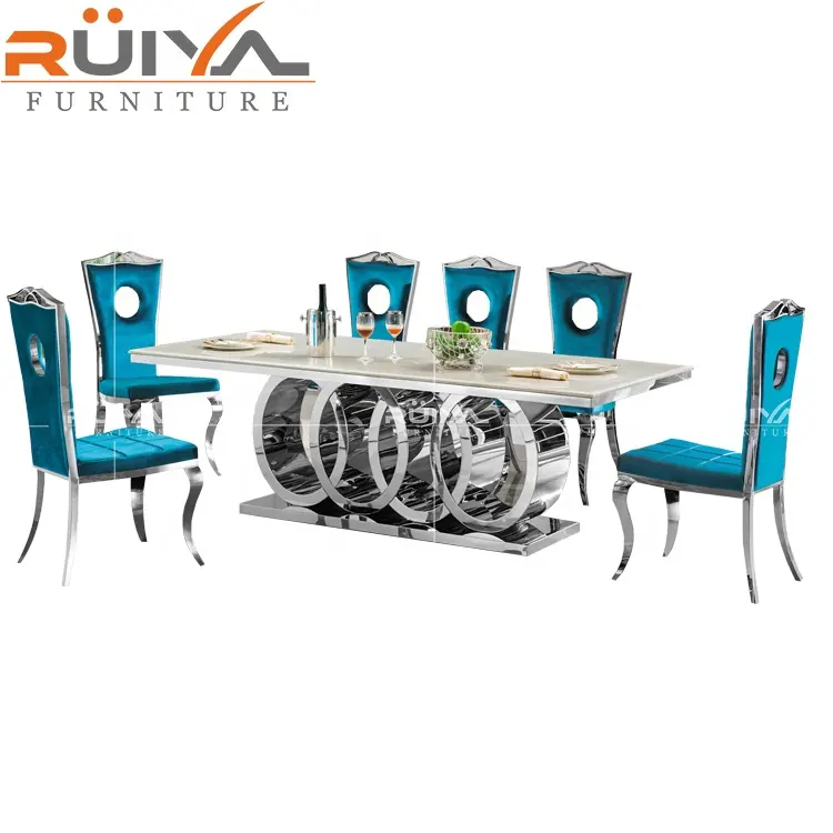 Conjunto de mesa de jantar de mármore com 8 cadeiras